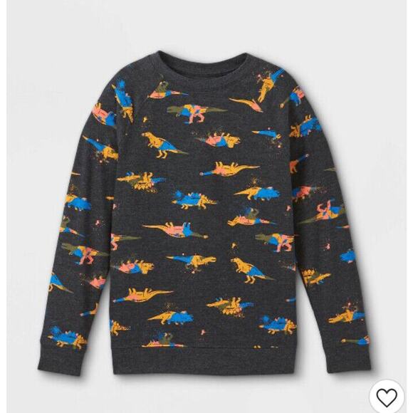 BRAND NEW Boys 8/10 Medium DINO PRINT T-SHIRT Long Sleeve Cat & Jack Black Grey - Picture 3 of 4